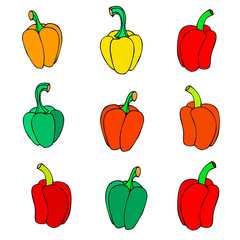 Set simple sketch icon peppers isolated on white background. Doo