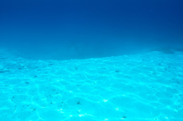 Fototapeta na wymiar A white sand bottom in clear water