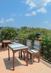 Outdoor patio furniture with mountain view