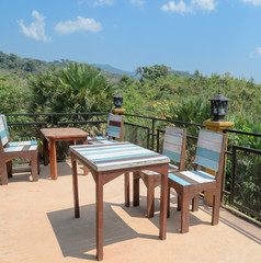 Outdoor patio furniture with mountain view