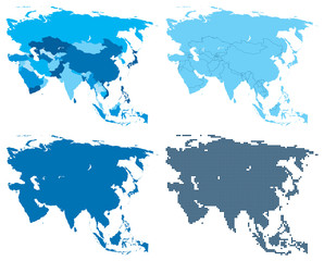 Asia four different blue maps