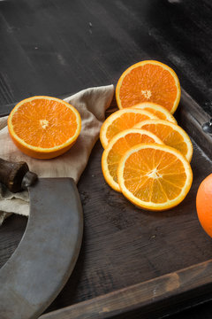 Orangen auf einen Tablett