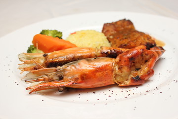 deliciousn Grilled shrimp on the dish.