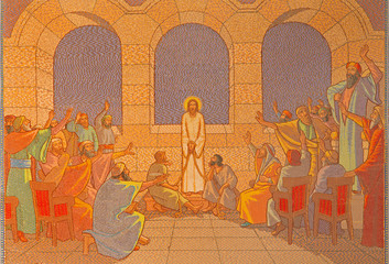 Jerusalem - judgment of Jesus before sanhedrin mosaic