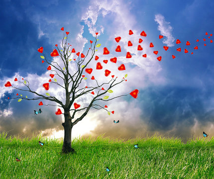 Love tree with heart leaves. Dream screensaver