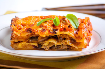 Mushroom lasagna piece