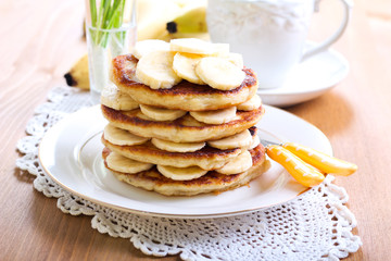 Pile of banana pancakes