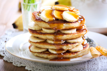Pile of banana pancakes