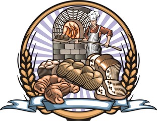 Baker Vector Illustration in Woodcut Style
