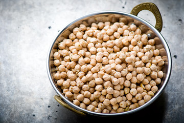 Dry chick-pea in the Indian copper bowl