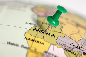 Fototapeta premium Location Angola. Green pin on the map.
