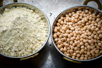Dry chick-pea in the Indian copper bowl