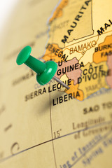 Location Liberia. Green pin on the map.