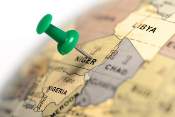 Location Niger. Green pin on the map. - obrazy, fototapety, plakaty