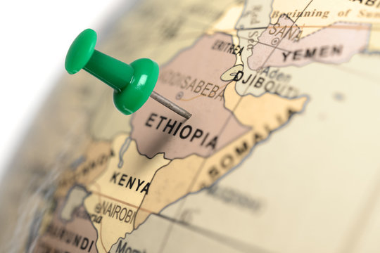 Location Ethiopia. Green Pin On The Map.