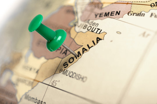 Location Somalia. Green pin on the map.
