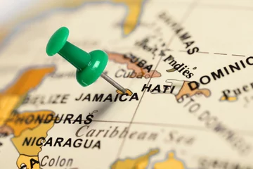 Papier Peint photo Lavable Amérique centrale Location Jamaica. Green pin on the map.