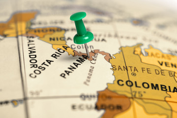 Location Panama. Green pin on the map. - obrazy, fototapety, plakaty