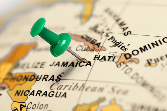 Location Jamaica. Green pin on the map.