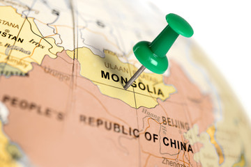 Location Mongolia. Green pin on the map.