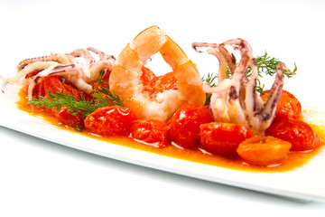 seafood soup with tomatoes and squid