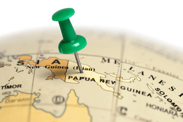 Location Papua New Guinea. Green pin on the map.