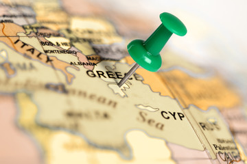 Location Greece. Green pin on the map.