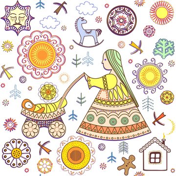 Wallpaper with abstract retro childish pattern