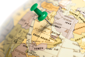 Locatie Koeweit. Groene pin op de kaart.