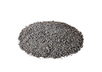 Heap of poppy seeds on a white