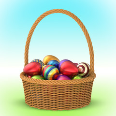 Wicker Basket with Easter Eggs 3D