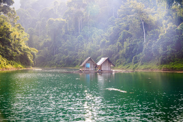 Morning on Cheow Lan Lake, Khao Sok National Park, Thailand.