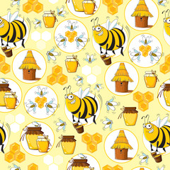Seamless pattern with Bees & Honey