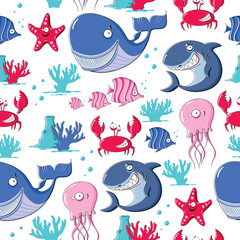 Seamless pattern with sea animals