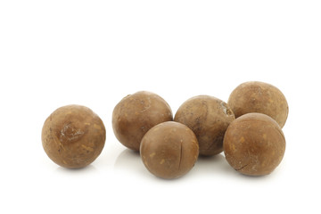 Fototapeta premium Macadamia nuts (Macadamia tetraphylla) on a white background