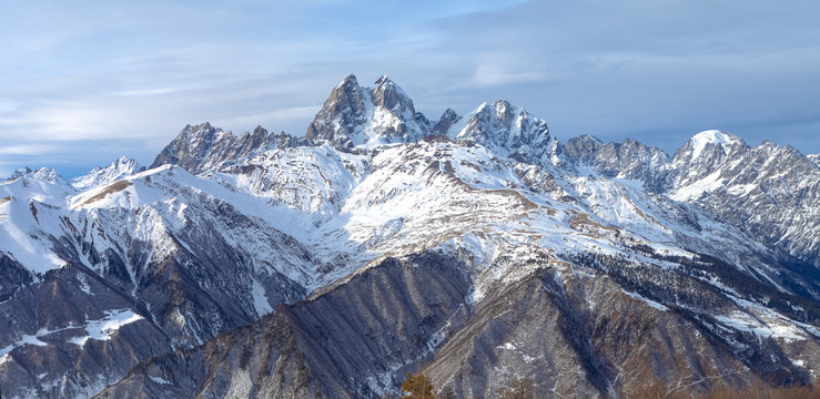 Panorama mountain range in the Caucasus, Ushba