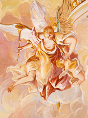 Banska Staivnica - fresco of angels in church of baroque calvary