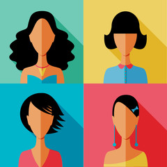 Set of women hair avatar icons in modern flat design. Vector illustration of various women character.