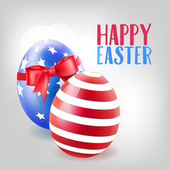 Easter background with decorated eggs and bow