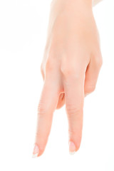 Woman hand making standing person with fingers