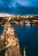 Charles Bridge and St.Vitus Cathedral, evening view