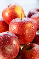 Dewdrops on the red apples
