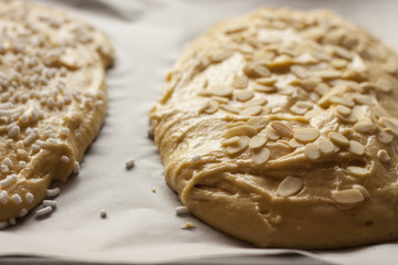 Homemade pie with almond flakes