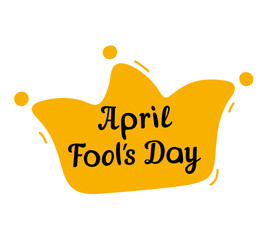 April Fools Day design with jester hat and text