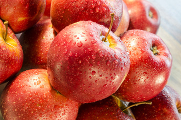 Dewdrops on the red apples