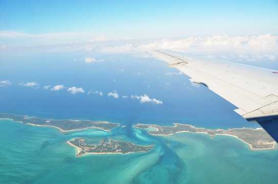 Aerial view of Exuma Cays. Bahamas