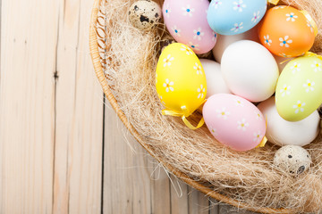 Colorful Easter eggs in the basket