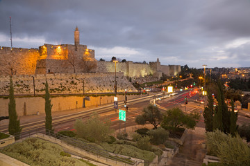 Fototapeta na wymiar Jerusalem - tower of David and west part of old town walls
