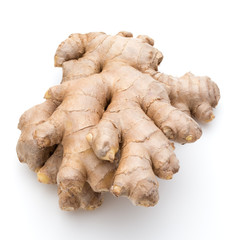 Fresh ginger root or rhizome isolated on white background cutout