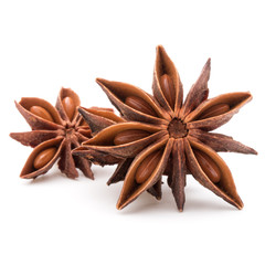 Star anise spice fruits and seeds isolated on white background c